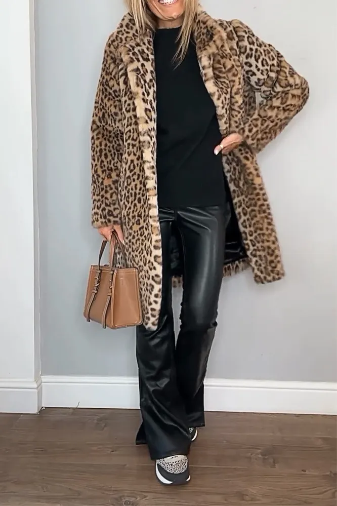 Women's Fashion Leopard Print Polar Fleece Warm Coat Jacket
