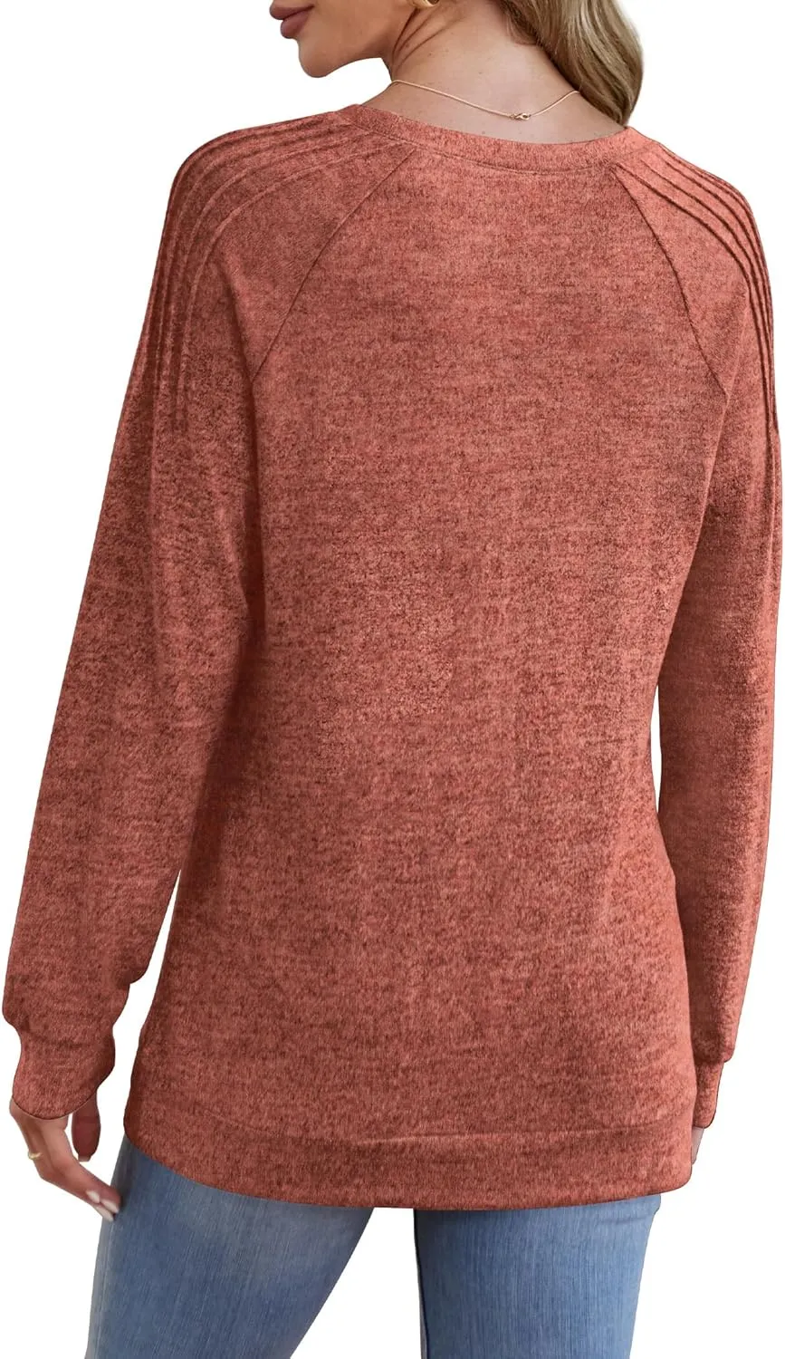 Sweatshirt for Women Crewneck Pleated Long Sleeve Shirts Tunic Tops Fashion 2024