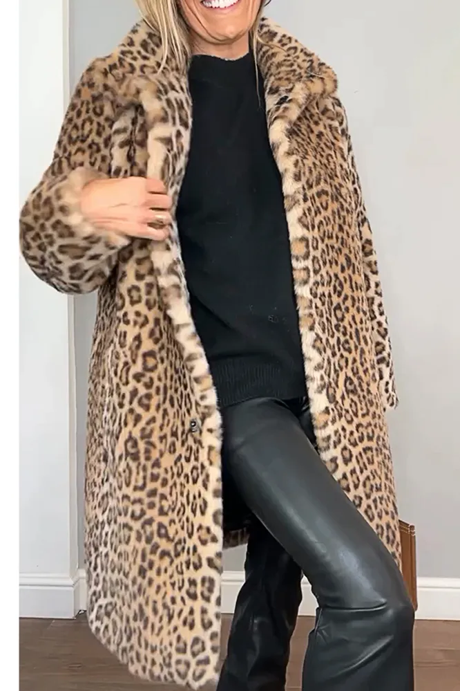 Women's Fashion Leopard Print Polar Fleece Warm Coat Jacket