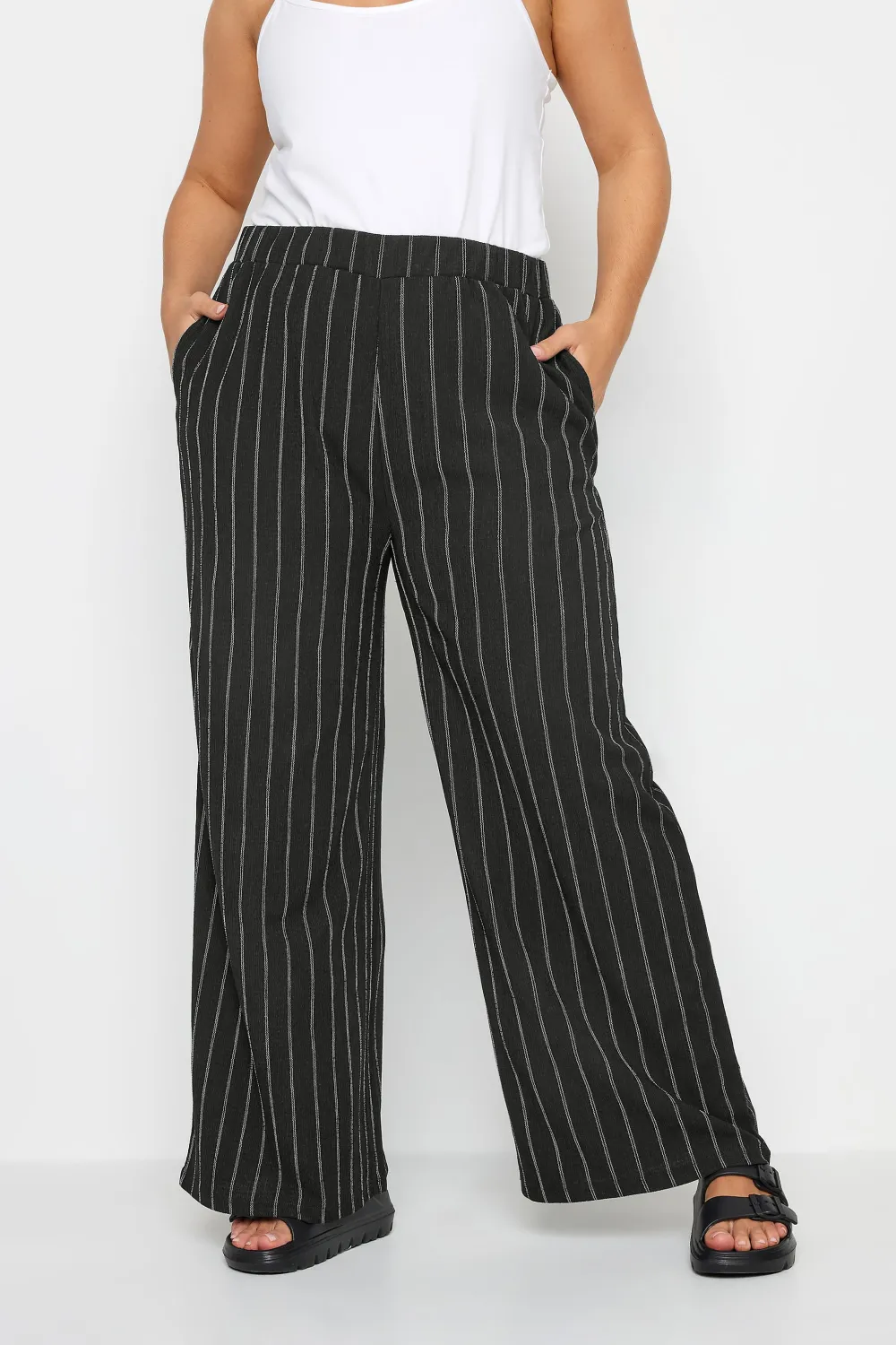 YOURS Curve Khaki Green Textured Wide Leg Trousers