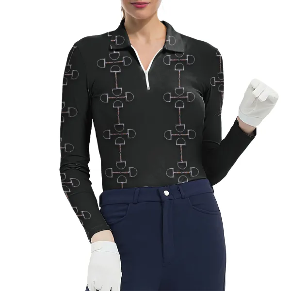 Women's Riding Style Horse Bibs Print Long Sleeve Casual Lapel Shirt