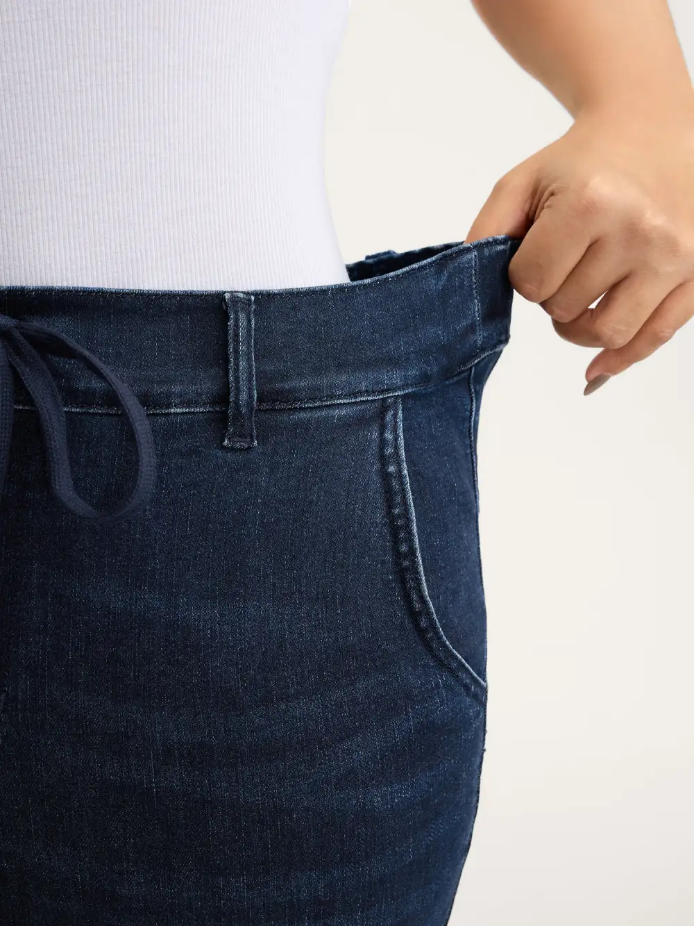 Supersoft Elastic Waistband Drawstring Straight Leg Jeans