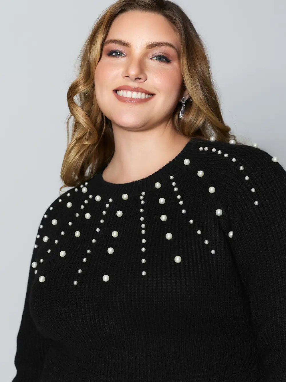 Pearl Detail Cinched-Waist A-Line Pullover