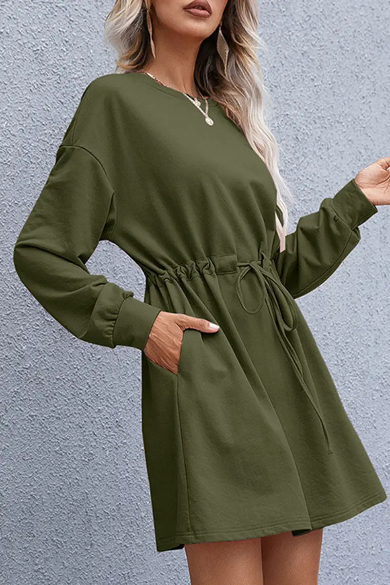 Fashion Casual Split Joint O Neck Waist Skirt Dresses