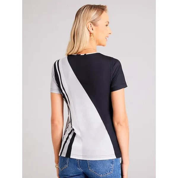 Women's T shirt Tee Henley Shirt Color Block Daily Weekend Button Print Black Short Sleeve Basic V Neck