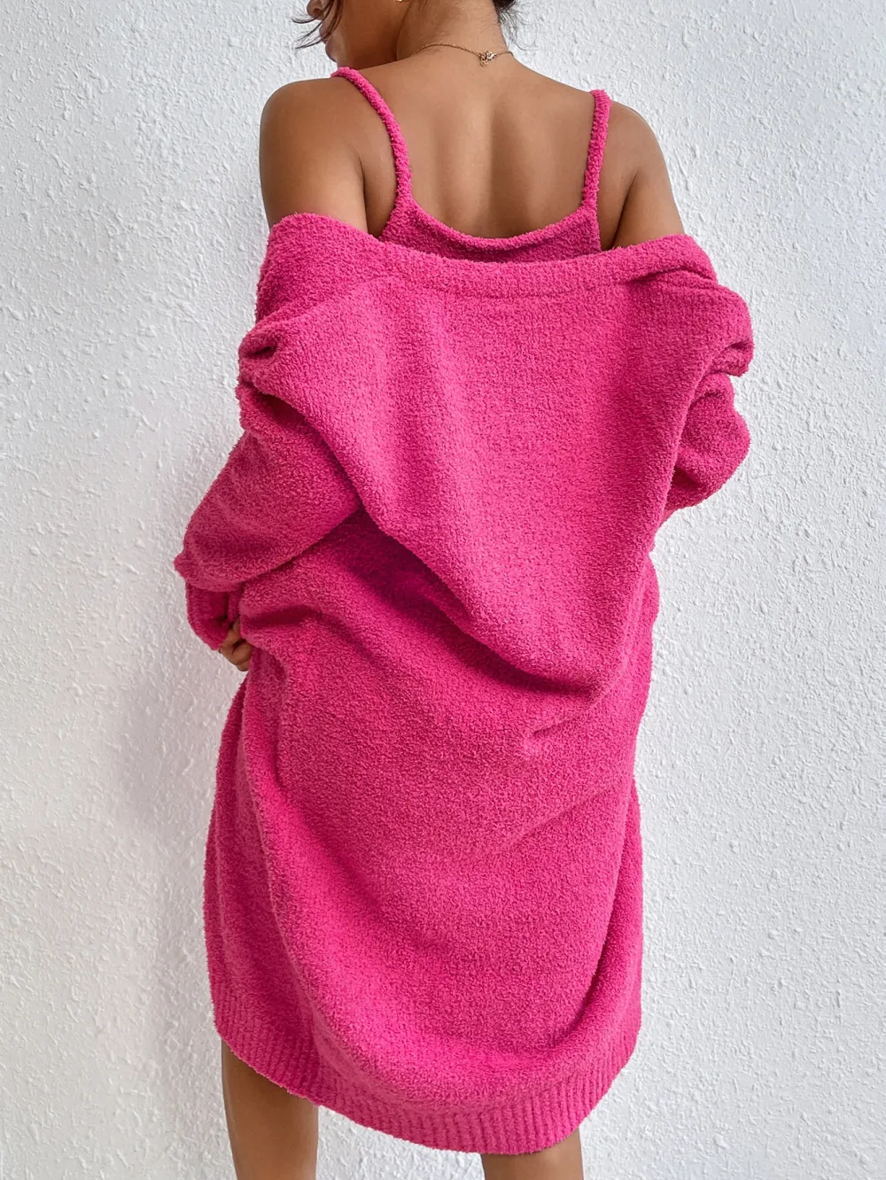 Solid Cami Sweater Dress & Drop Shoulder Cardigan