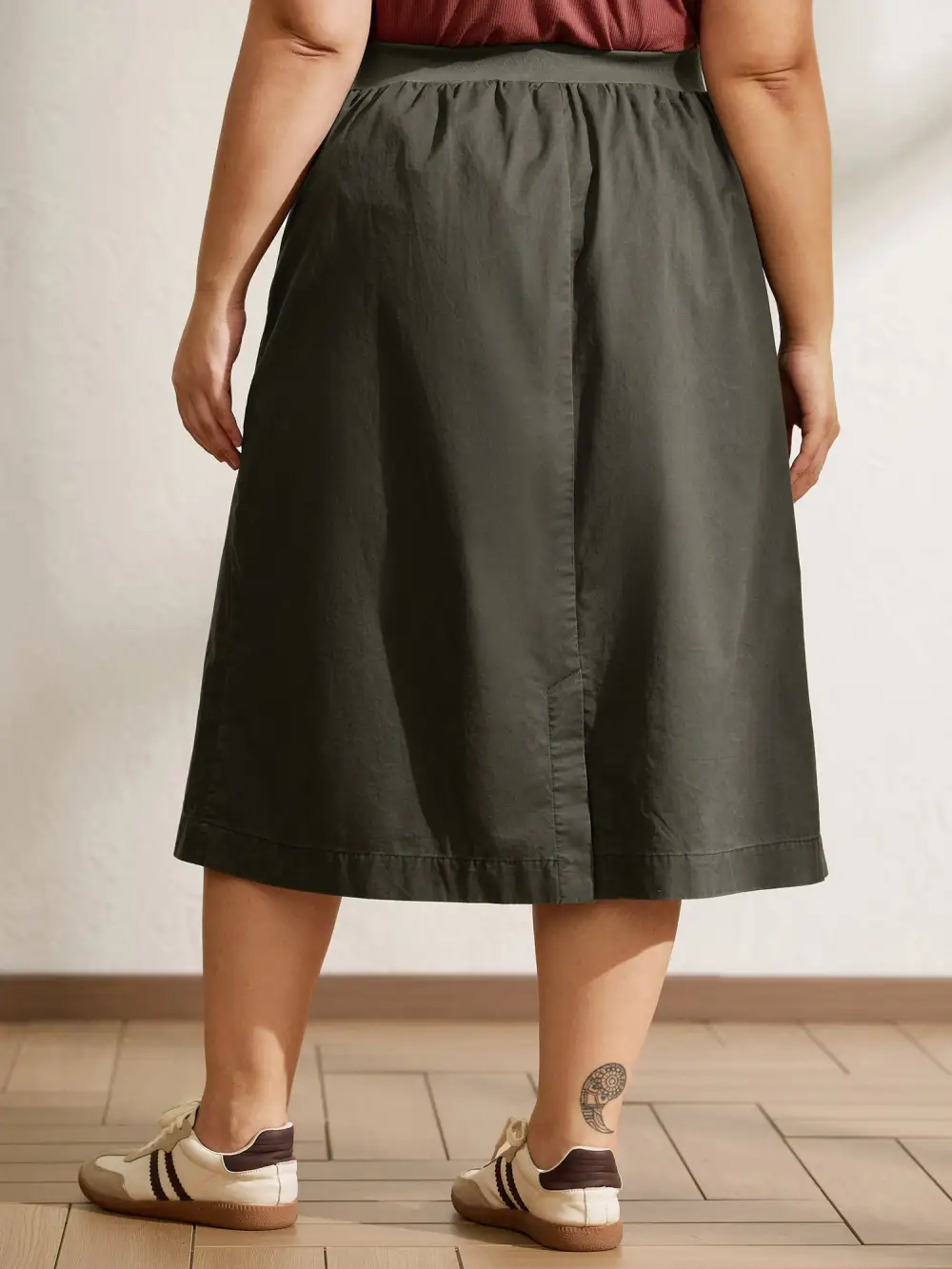 Vintage Thread Spliced Slit Midi Skirt