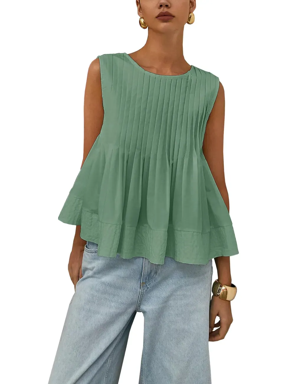 ✨Womens Summer Pleated Peplum Sleeveless Blouse Tank Tops