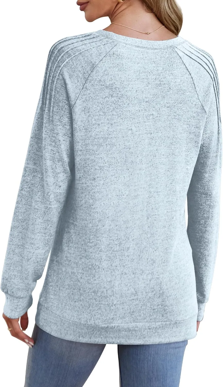 Sweatshirt for Women Crewneck Pleated Long Sleeve Shirts Tunic Tops Fashion 2024