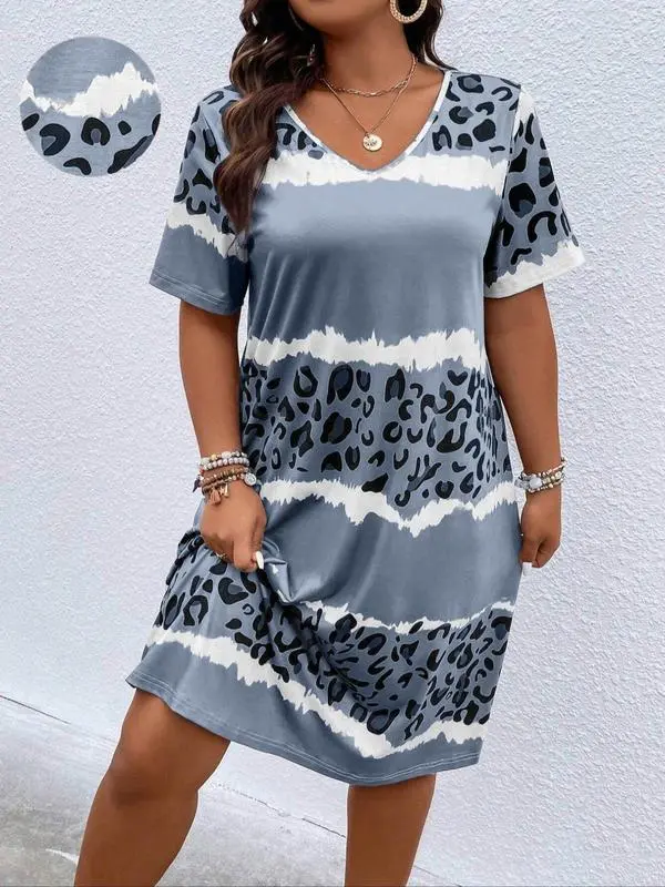 Plus Size Leopard V-Neck Dress – Casual & Flattering Summer Style