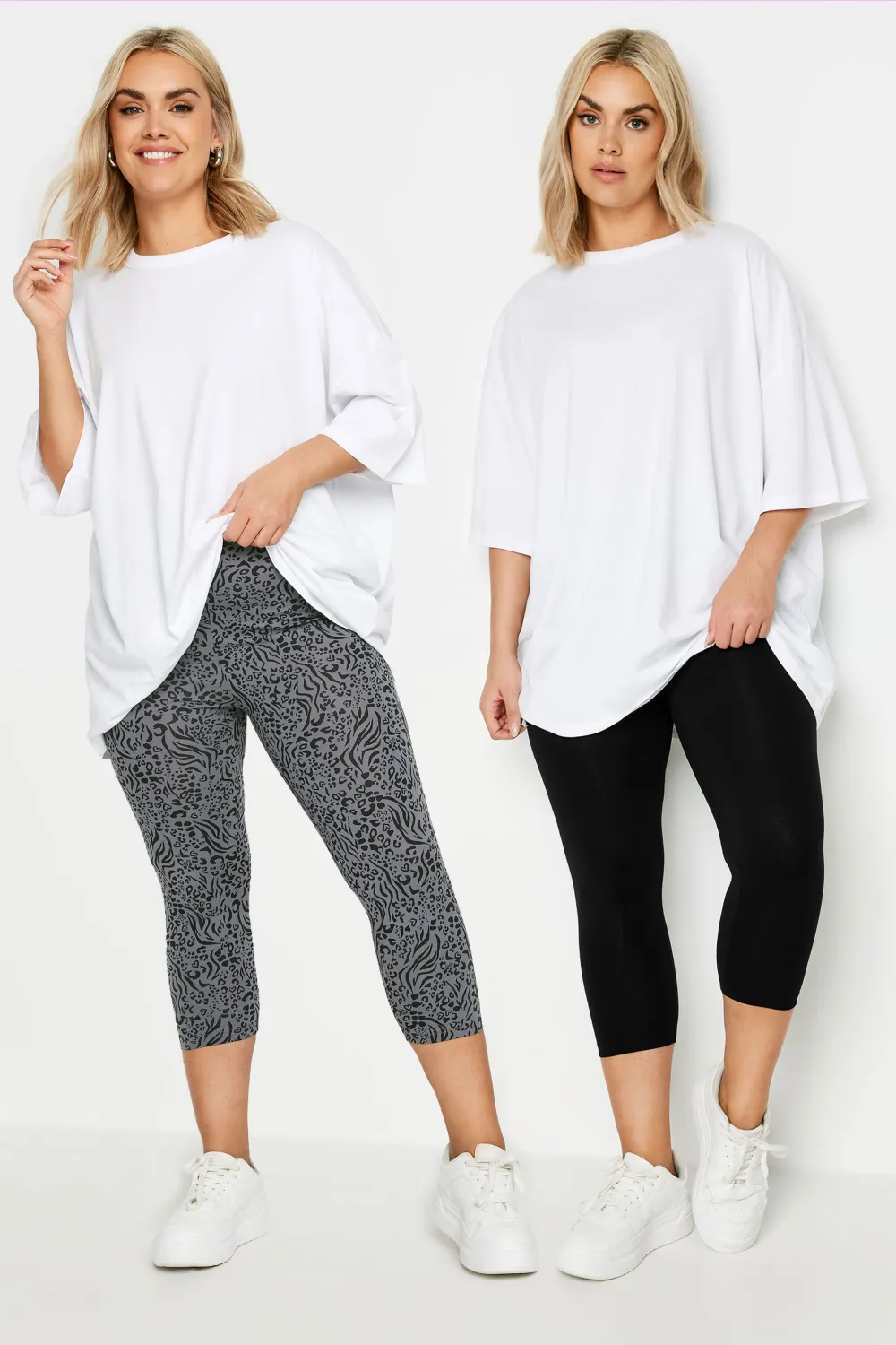 YOURS Curve 2 PACK Black & Blue Floral Print Cropped Leggings