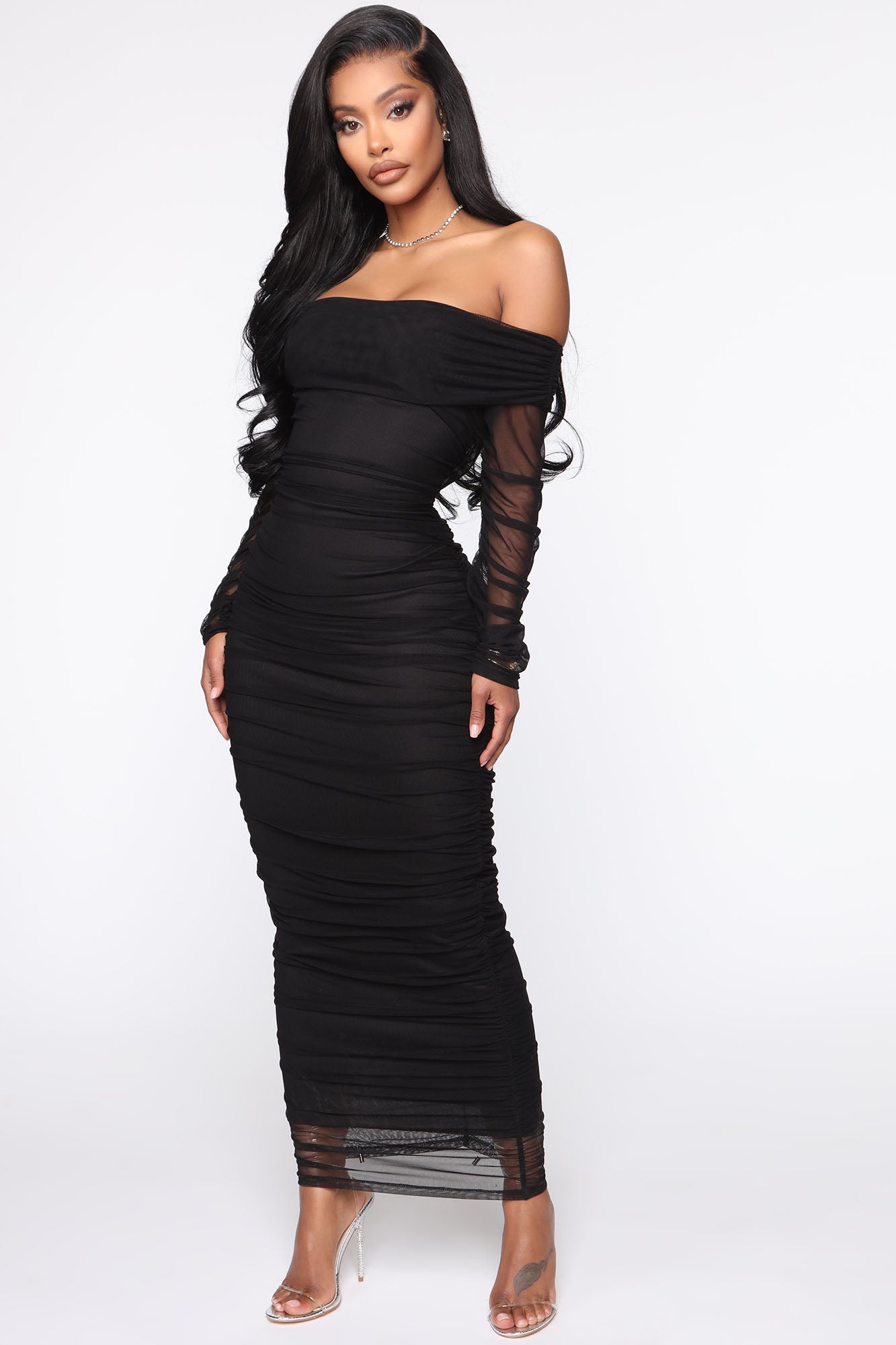 Top Trend Ruched Maxi Dress - Black