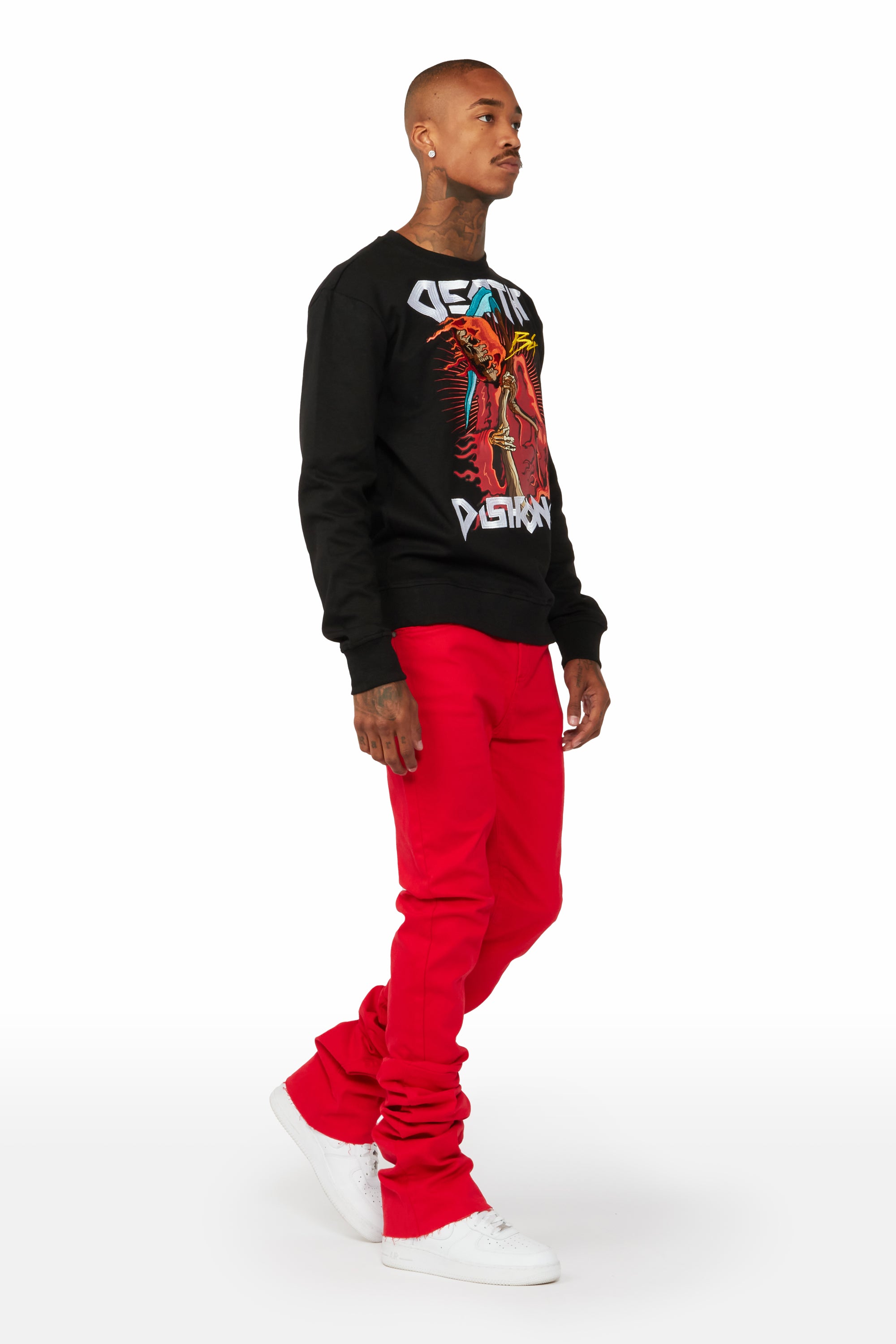 Faith Red Super Stacked Flare Jean