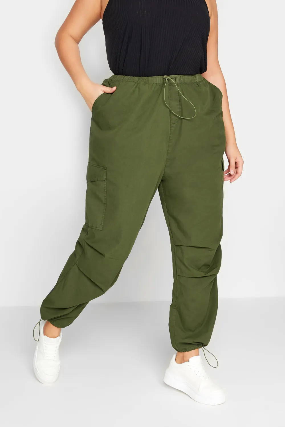 YOURS Curve Stone Brown Cargo Parachute Trousers