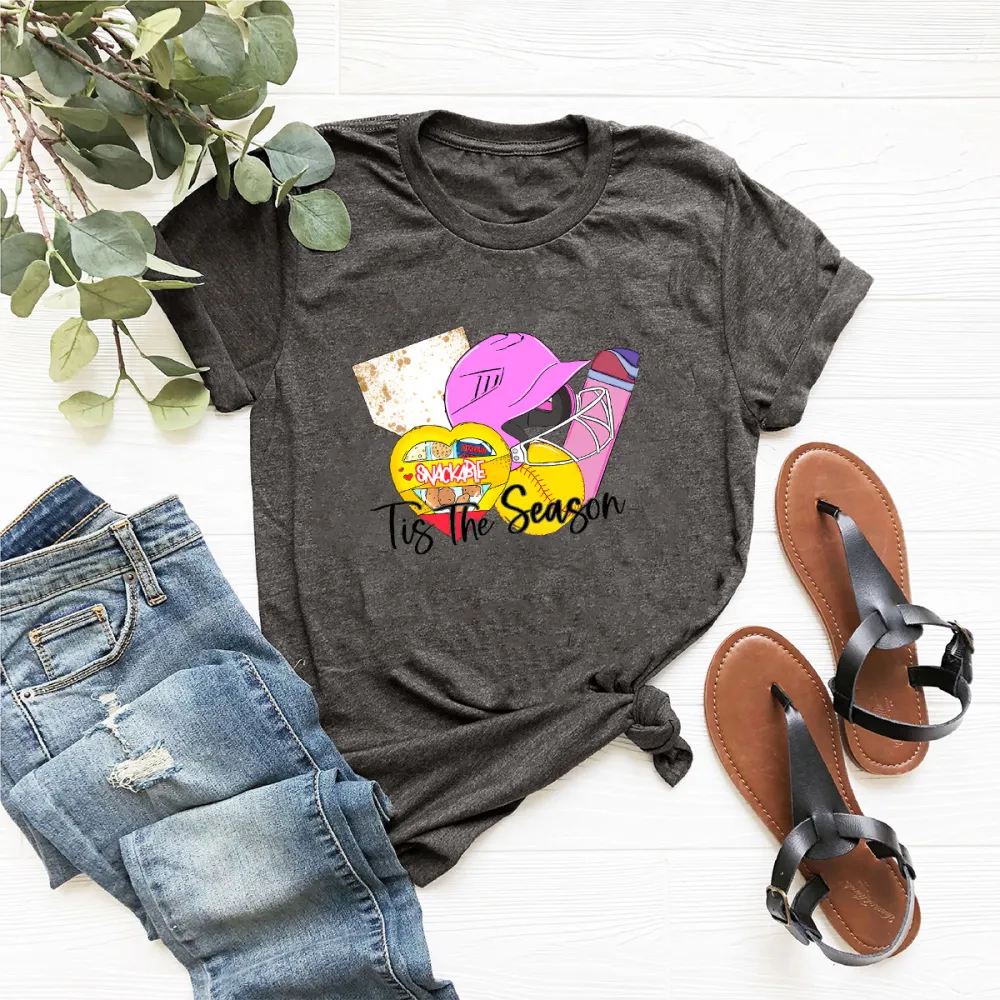 Baseball Season Printed Round Neck Short Sleeve T-Shirt