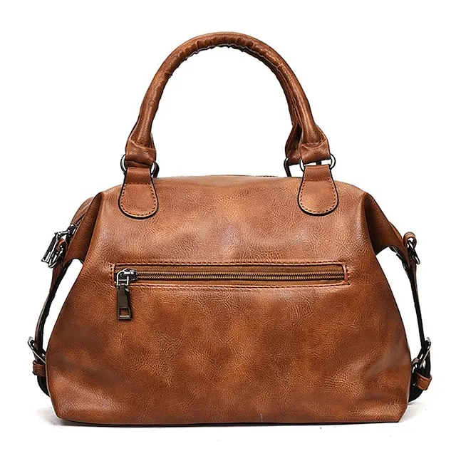 Women's Handbag Boston Bag Office Daily Pendant Buckle Solid Color Black Pink Brown