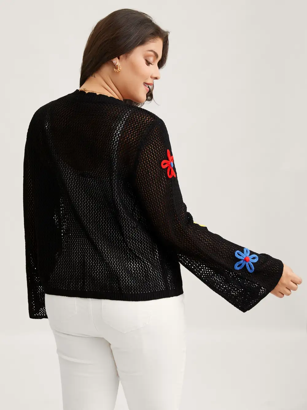 Knit Floral Front Tie Cardigan