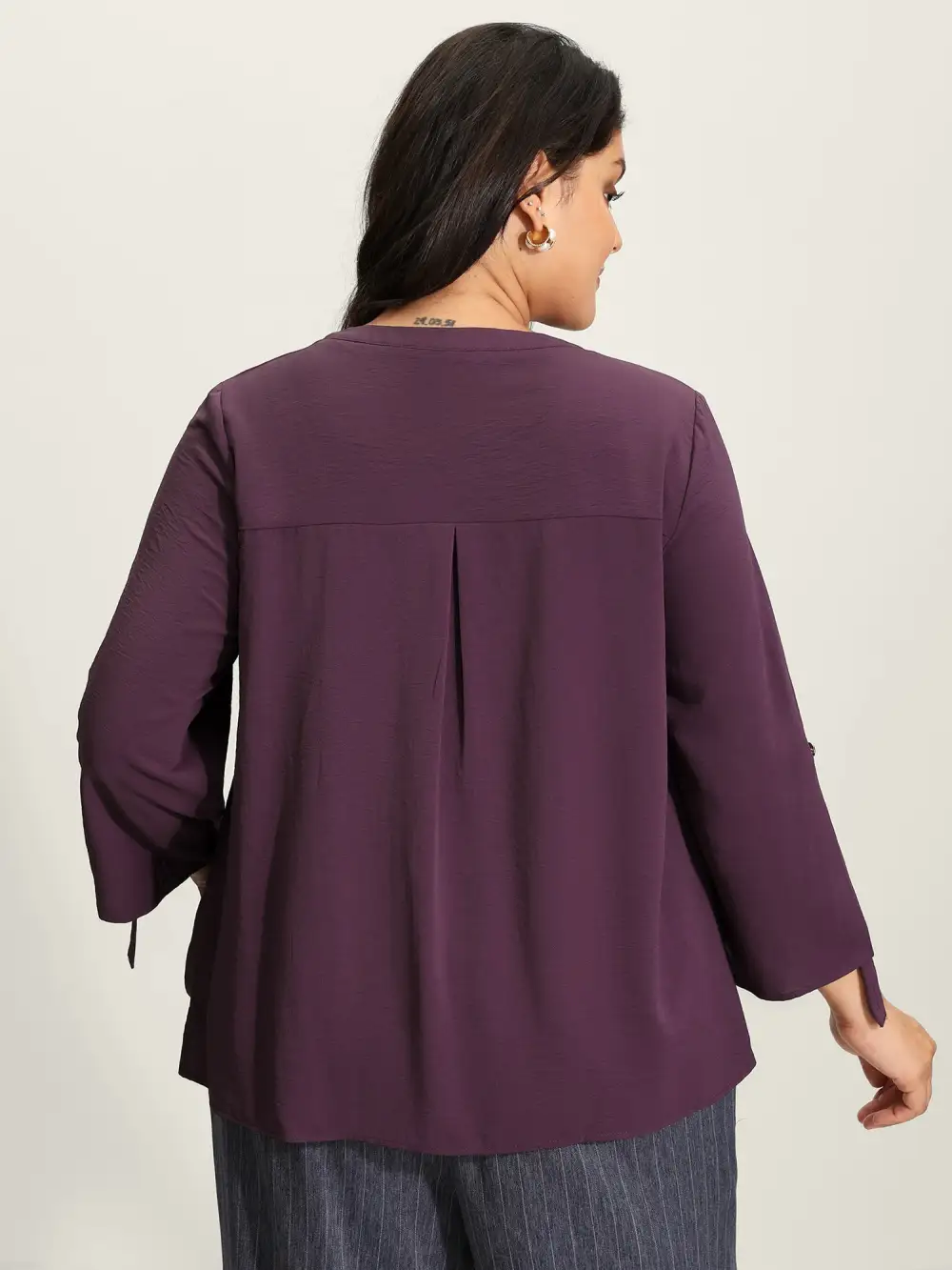 Half Zipper Tab Sleeve Blouse