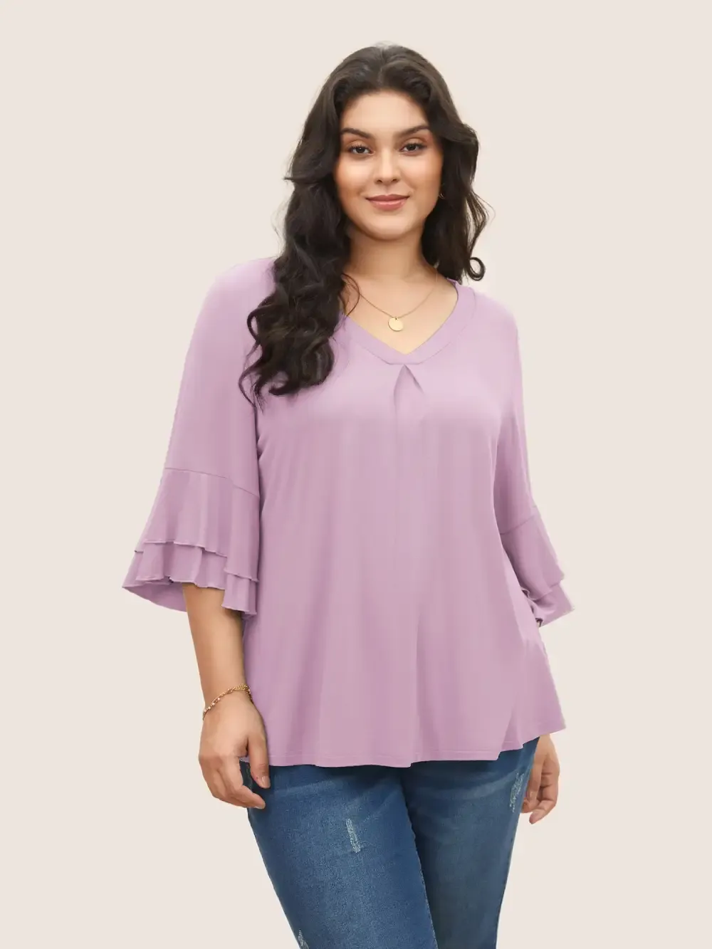 Supersoft Essentials Ruffle Layered Sleeve Pleated T-Shirt