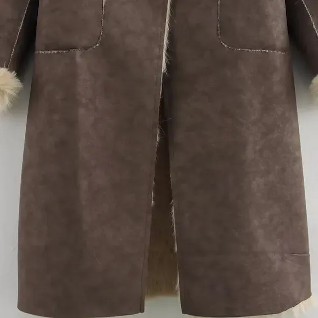 Women's Coat Faux Fur Coat Warm Comfortable Pocket Buttons Casual Plain Vacation Street Casual Going out Long Turndown Regular Fit Long Sleeve Outerwear Brown Fall Winter