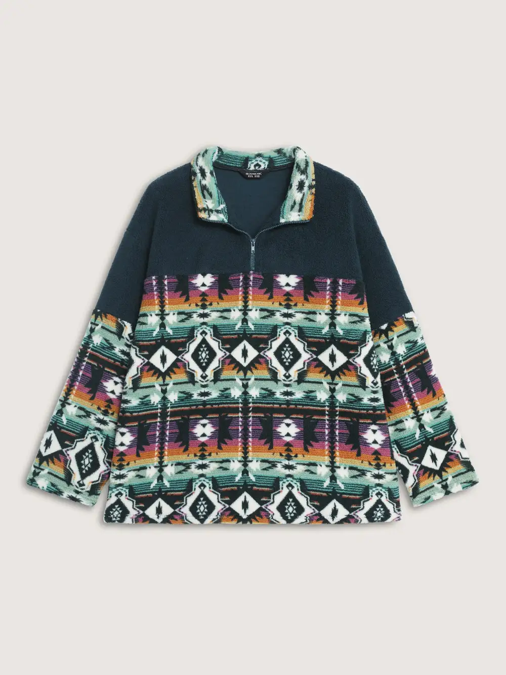 Boho Print Zipper Front Sweatshirt