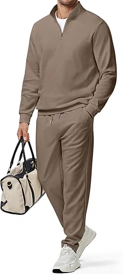 Men’s 2-Piece Set – Textured Long Sleeve Polo Shirt & Drawstring Pants