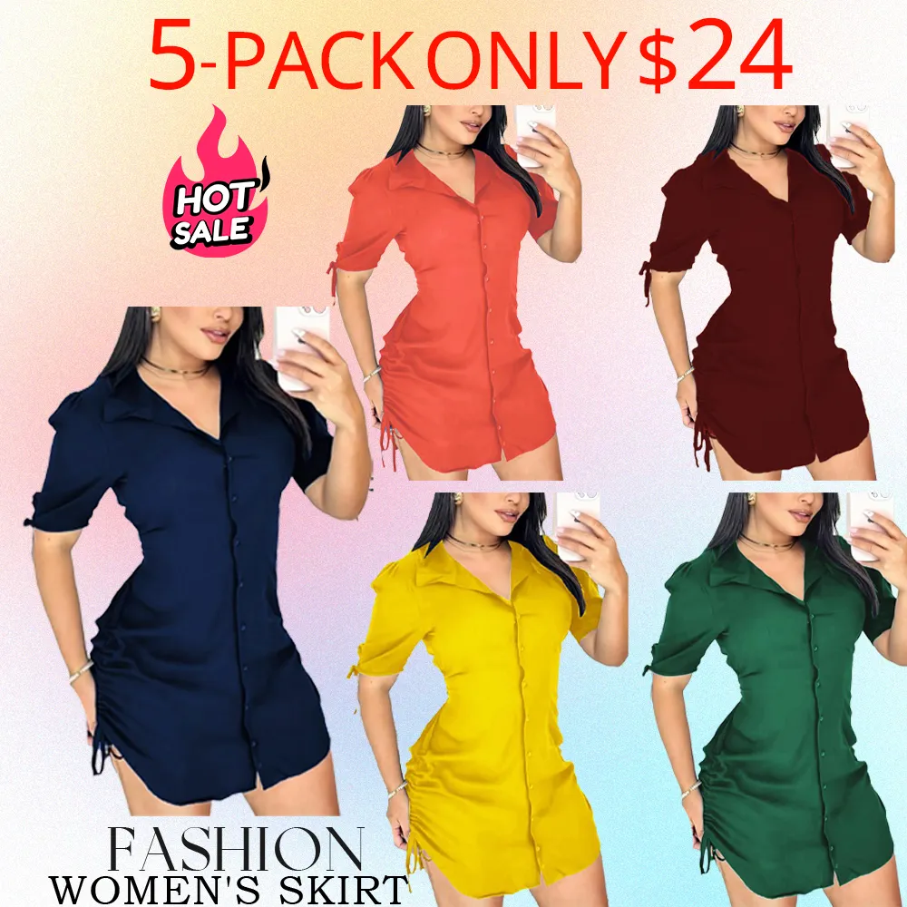 Women's Shirt Collar Dress – Curved Hem & Button Detail