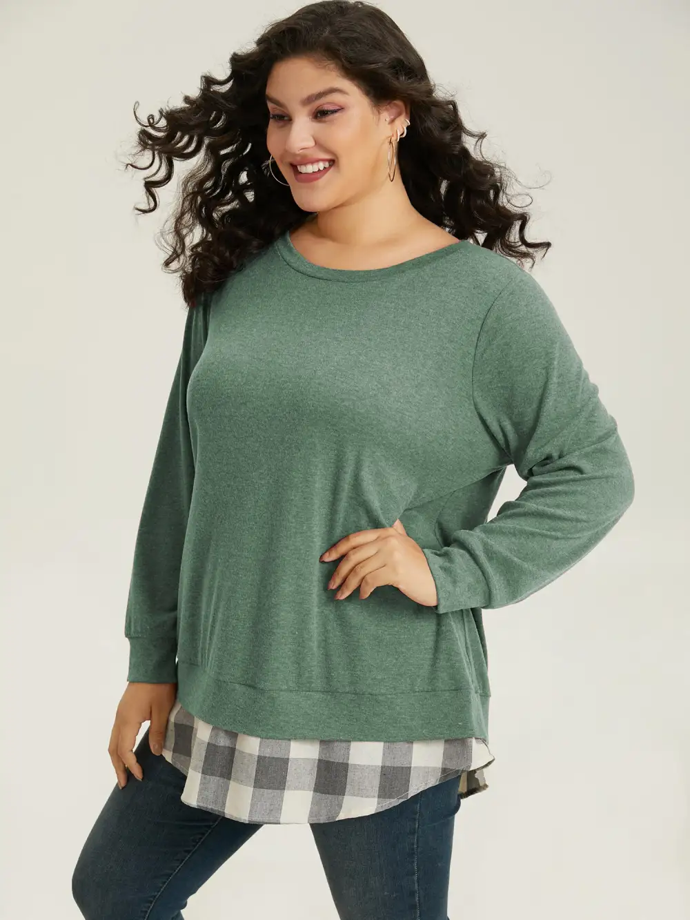 Heather Plaid Patchwork Crew Neck T-shirt