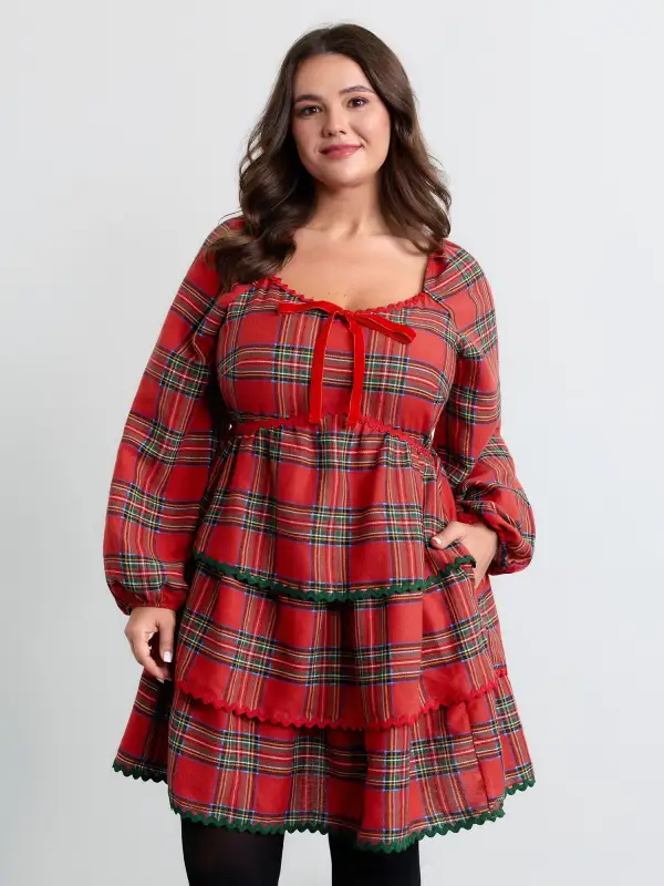 Sweet Holidays Ribbon Tiered Knee Dress