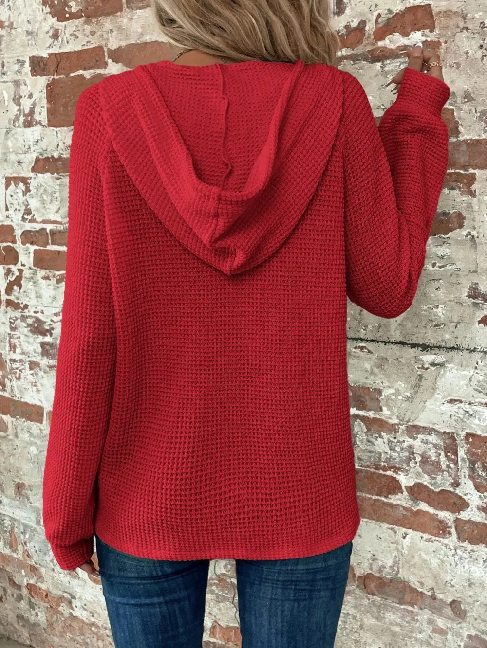 Half Button Raglan Sleeve Drawstring Hooded Sweatshirt