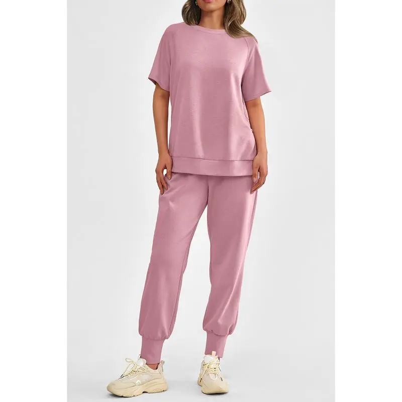 Women's 2-Piece Summer Tracksuit – Short Sleeve Top & Pocket Pants