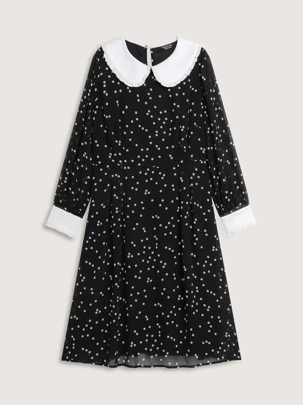 Polka Dots Doll Collar Contrast Midi Dress