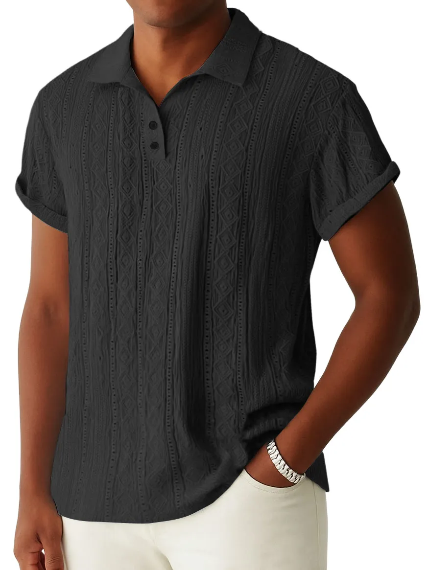 Men's Daily Jacquard Textured Striped Casual Comfortable Polo Tops