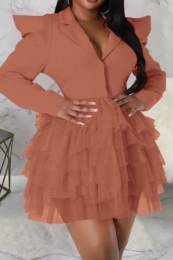 Mesh Patchwork Sweet Tiered Mini Dress