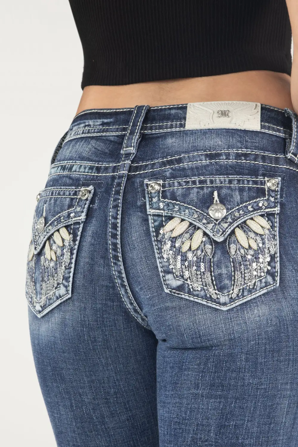 Simple Metallic Wings Bootcut Jeans