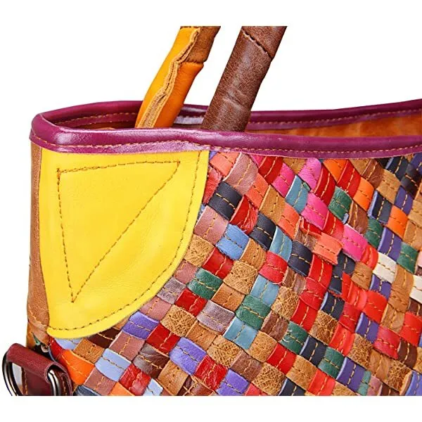 Heshe Womens Multi color Leather Shoulder Bag Hobo Tote Handbag Cross Body Purse Colorful