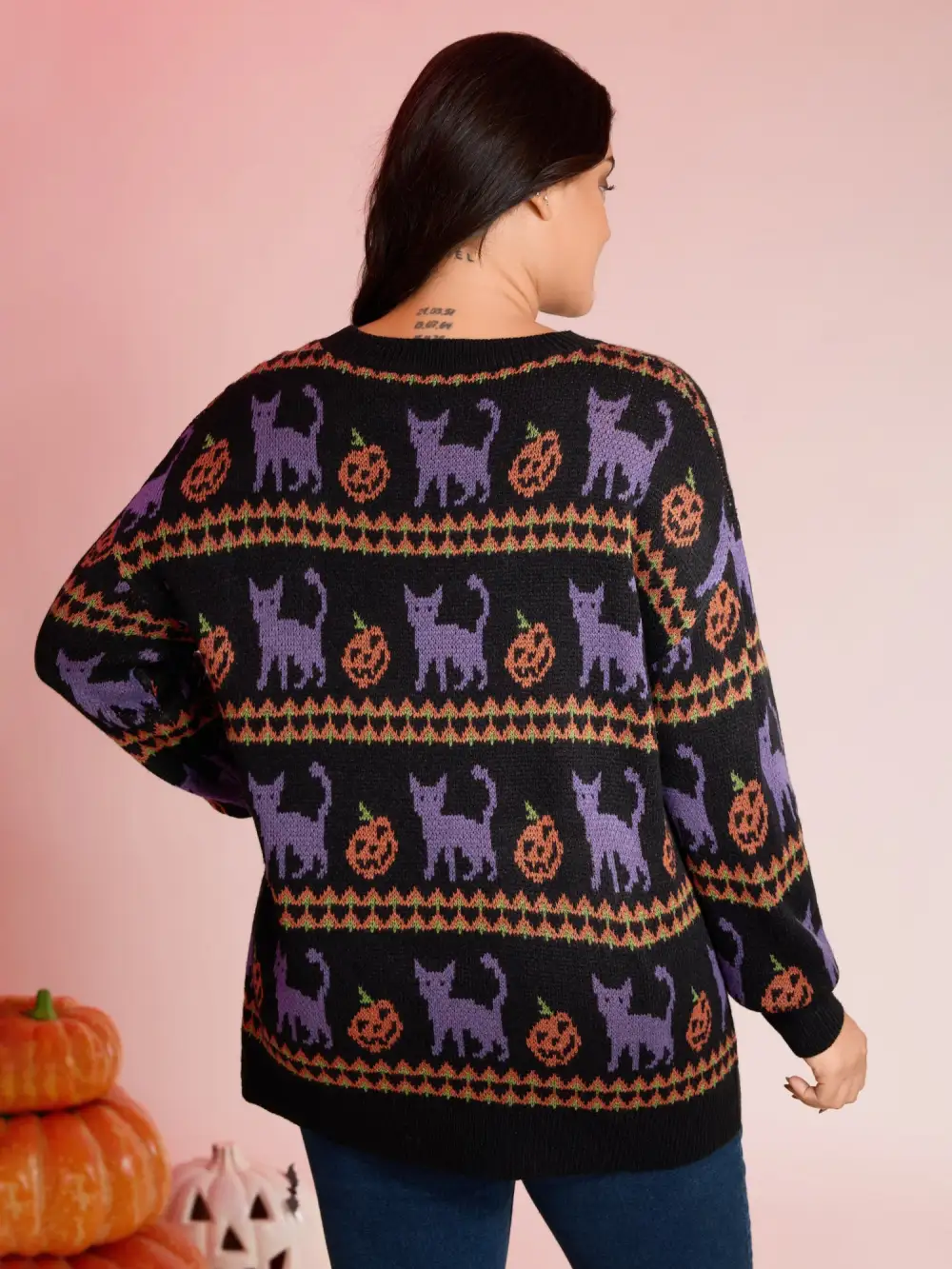 Cat Halloween Print Cozy Pullover