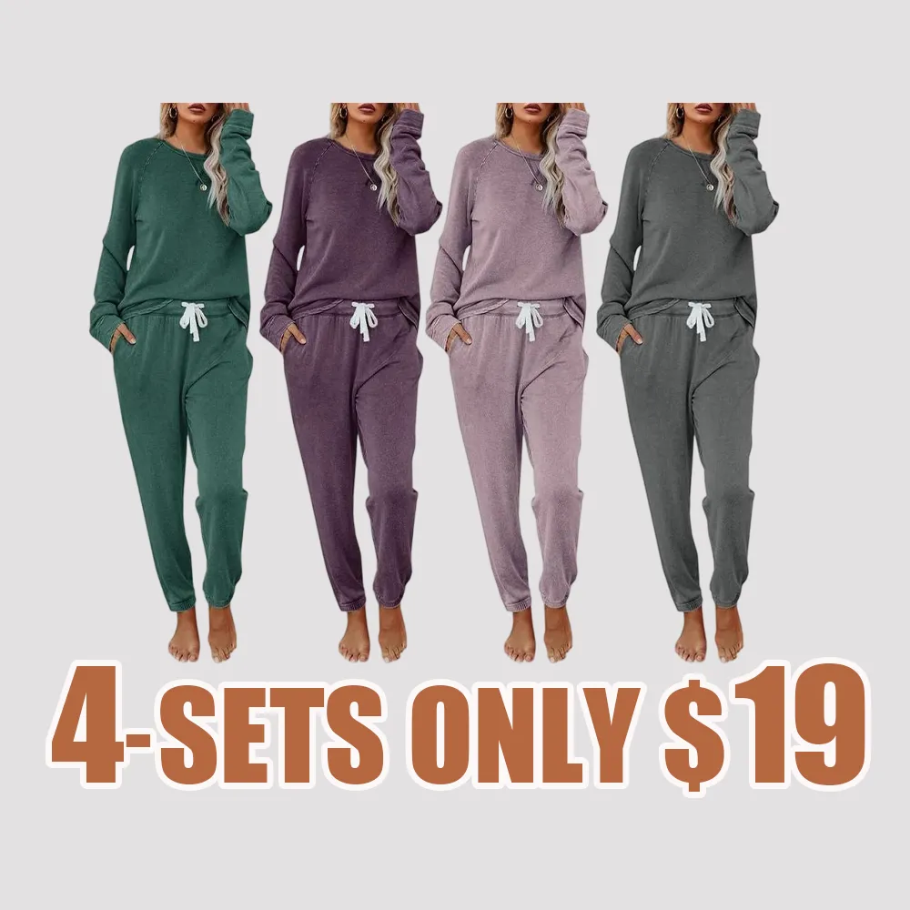 Women's Solid Sweatsuit Set 2 Piece Long Sleeve Pullover and Drawstring Sweatpants Sport Outfits Sets
