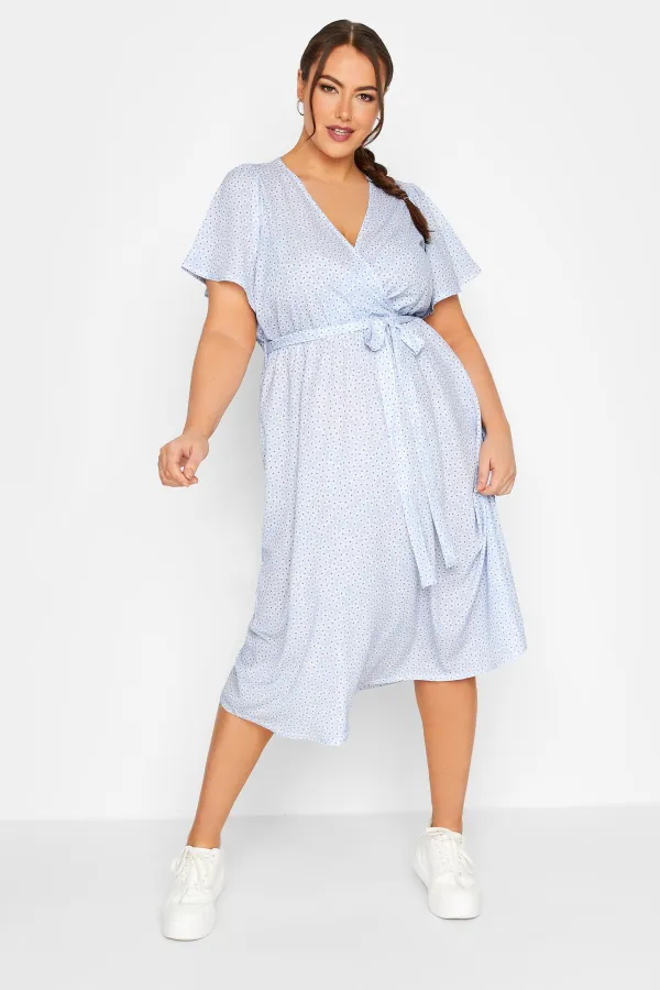 YOURS Curve Pink Ditsy Floral Print Wrap Dress
