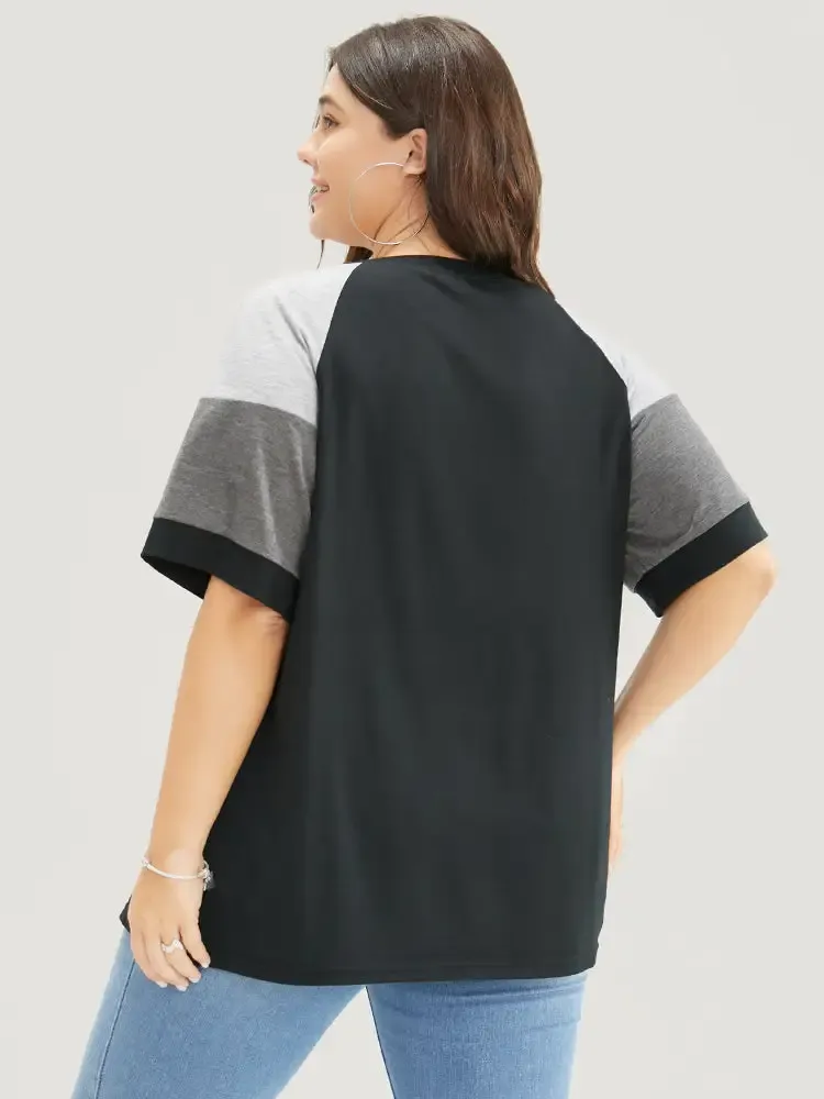 Colorblock Contrast Crew Neck Raglan Sleeve T-shirt