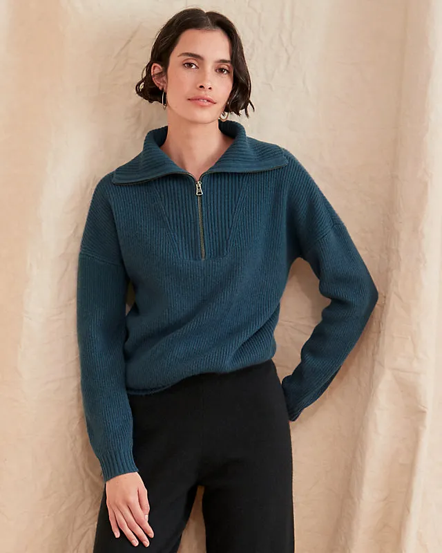 Washable-Cashmere Half-Zip Sweater