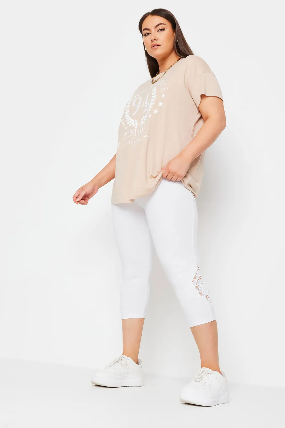YOURS Curve Black Lace Stretch Cropped Leggings