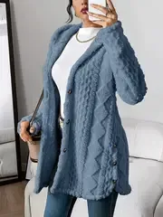 Elegant Beige Quilted Faux Fur Hooded Cardigan