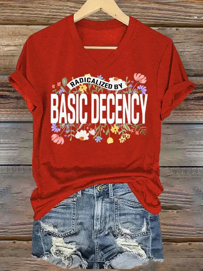 Women's Fashion Casual Radicalized By Basic Decency Printed Fdt Short-Sleeved T-Shirt
