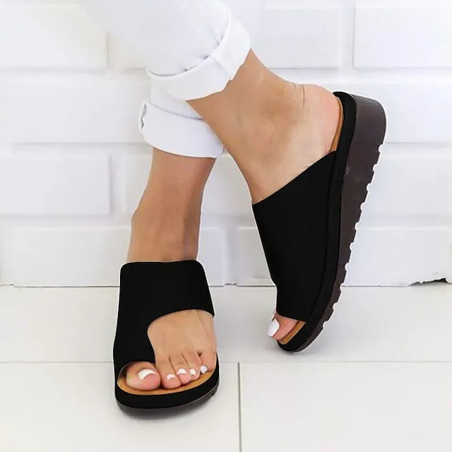 Women's Sandals Flat Sandals Orthopedic Sandals Bunion Sandals Outdoor Slippers Outdoor Daily Beach Summer Flat Heel Open Toe Casual Minimalism PU Leather Faux Leather Loafer Solid Color Leopard