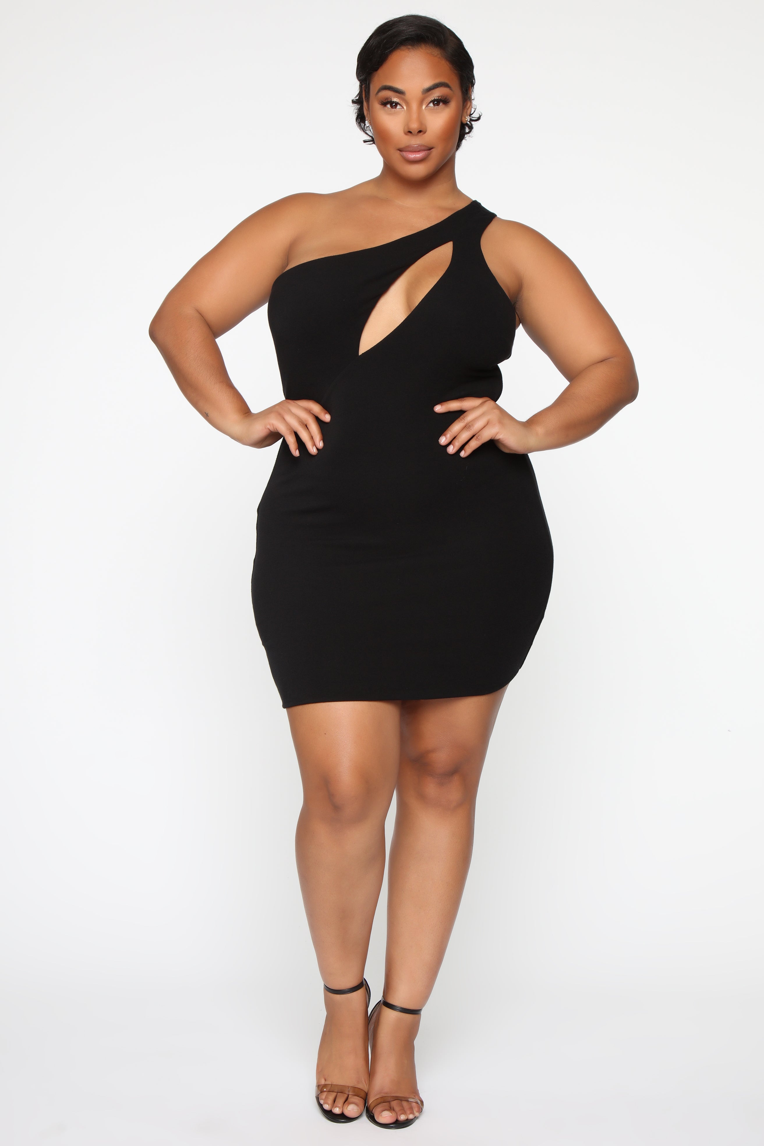 Cut Me In One Shoulder Mini Dress - Black