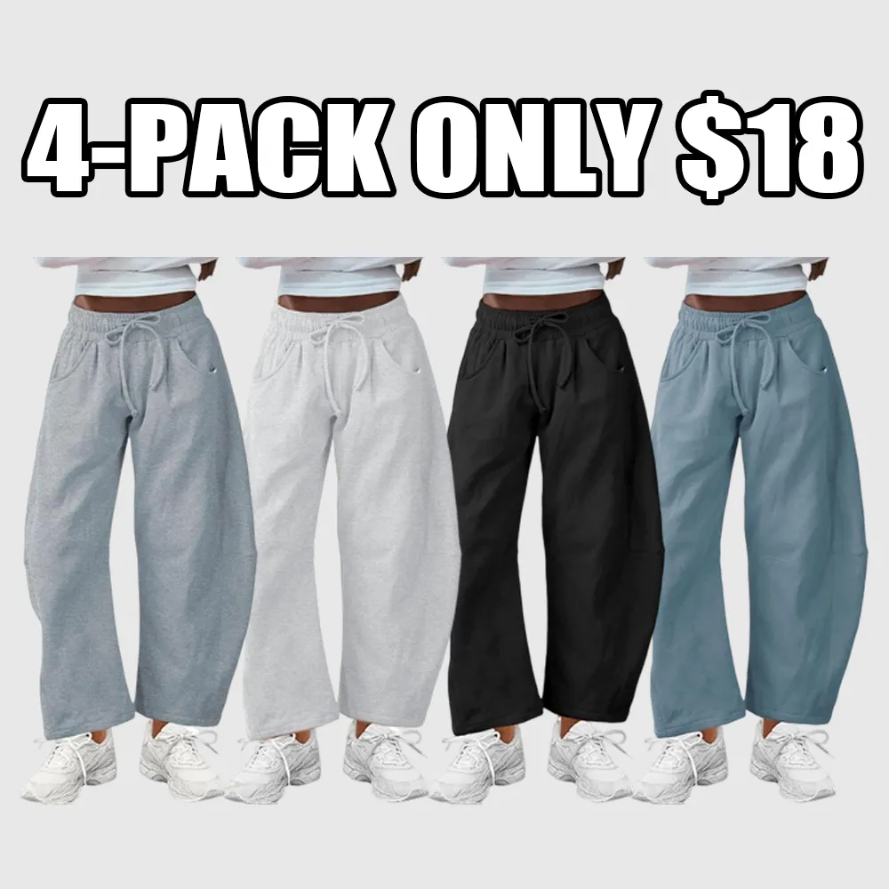Women's Cotton Barrel-Leg Sweatpants (Drawstring Waist, Pockets)
