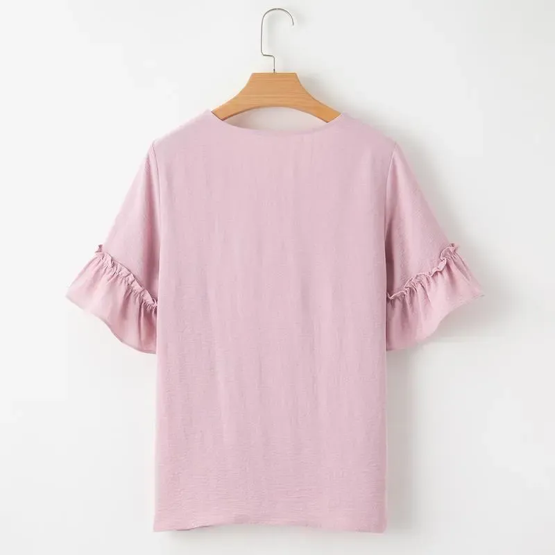 ✨Womens Causal Blouses Summer Clothes V Neck Ruffle Short Sleeve Shirts Tops