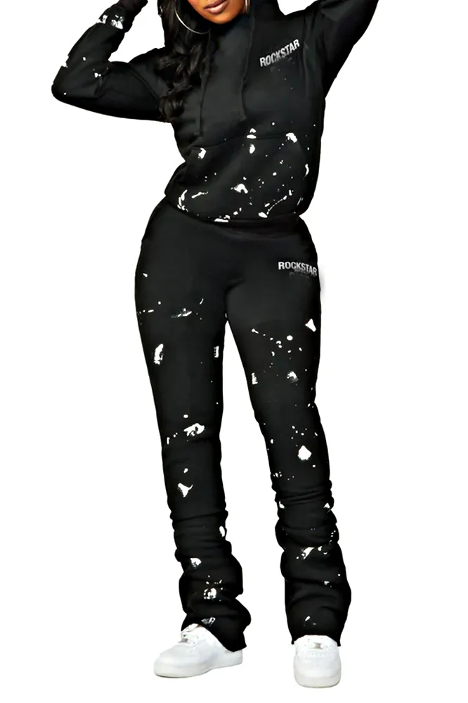 Women's Gradient Pattern Hoodie and Pants Two Piece Set