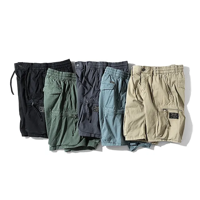Men's Cargo Shorts Hiking Shorts Elastic Waist Multi Pocket Multiple Pockets Plain Comfort Breathable Knee Length Casual Daily Fashion Streetwear ArmyGreen Black